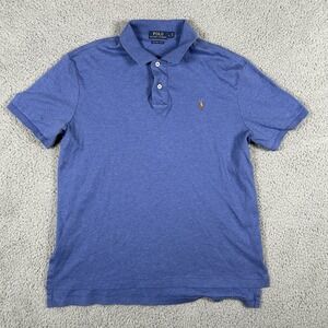 Ralph Lauren Polo Shirt Mens L‎ Blue Pima Soft Touch Flesh Pony Split Hem Golf